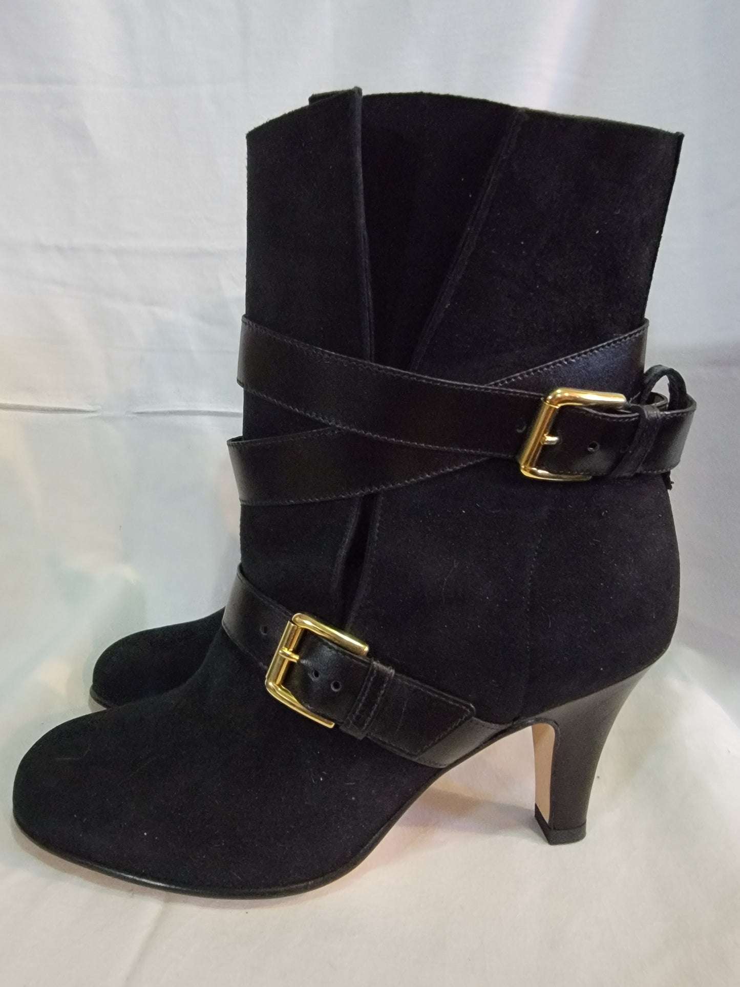 ANYI LU - Handmade Black Suede Belted Boots