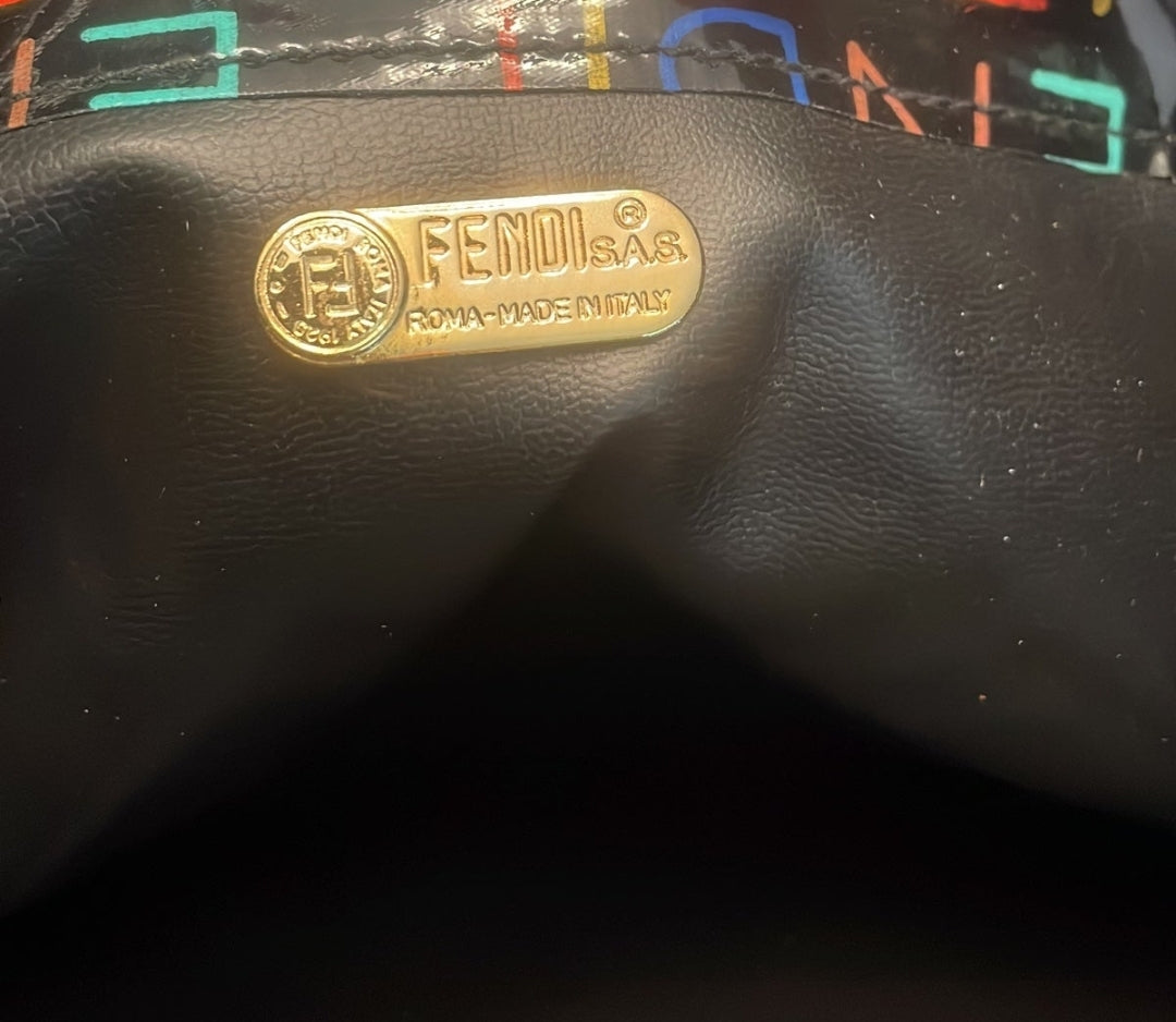 FENDI - Round Logo multicolor Patent Drawstring Bag