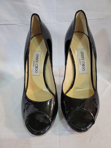 JIMMY CHOO - Patent Leather Peep Toe Heels