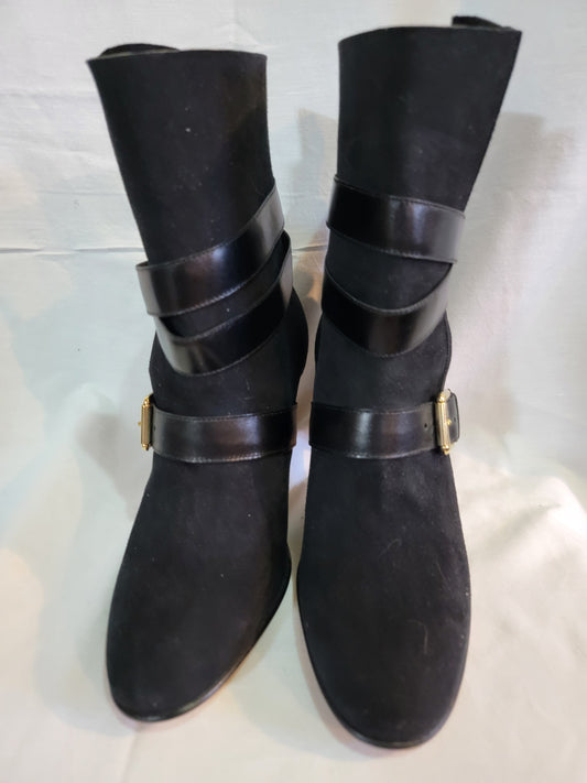 ANYI LU - Handmade Black Suede Belted Boots