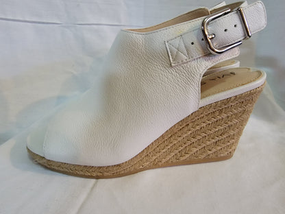 VIA SPIGA - White Leather High Heel Rope Wedge Slingback Sandals