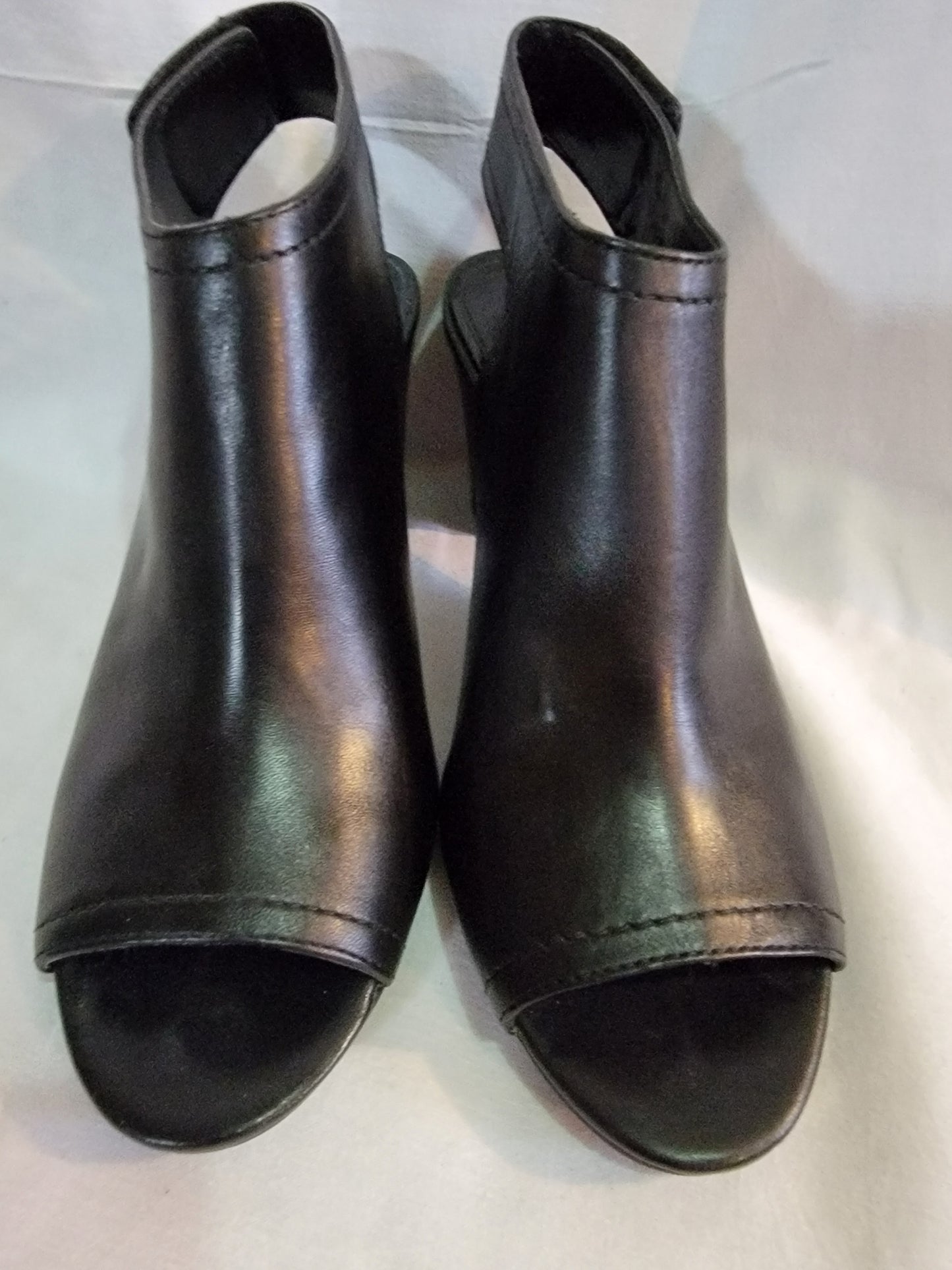 H by HALSTON LINDA - Black Leather Peep-Toe Ankle Boots