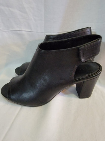 H by HALSTON LINDA - Black Leather Peep-Toe Ankle Boots