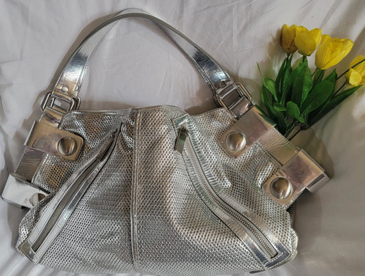 KOOBA NELLY - Silver Perforated Leather Tote Shoulder Handbag