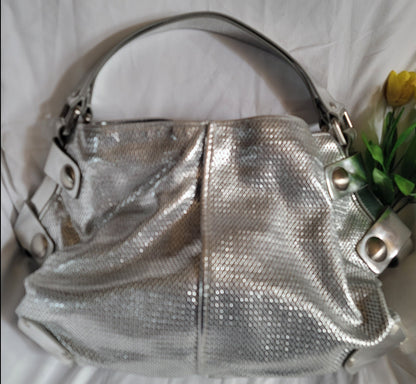 KOOBA NELLY - Silver Perforated Leather Tote Shoulder Handbag