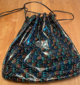 FENDI - Round Logo multicolor Patent Drawstring Bag