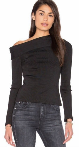 RAG & BONE - Black Carmen One Shoulder Ribbed Top