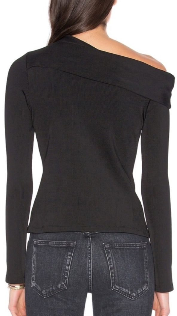 RAG & BONE - Black Carmen One Shoulder Ribbed Top