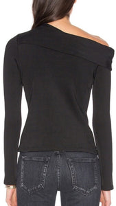 RAG & BONE - Black Carmen One Shoulder Ribbed Top