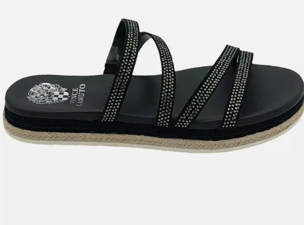 VINCE CAMUTO - Black Genuine Leather Strappy Espradille Sandals